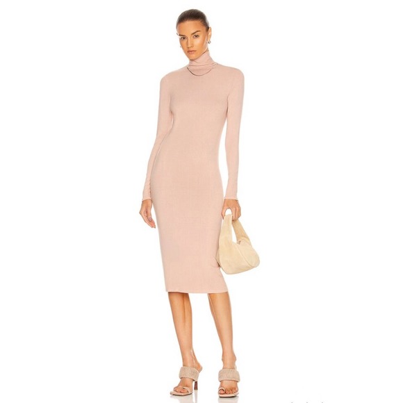 ENZA COSTA Compact Silk Rib Dress Women Medium Green Long Sleeve Turtleneck Midi - Picture 5 of 14